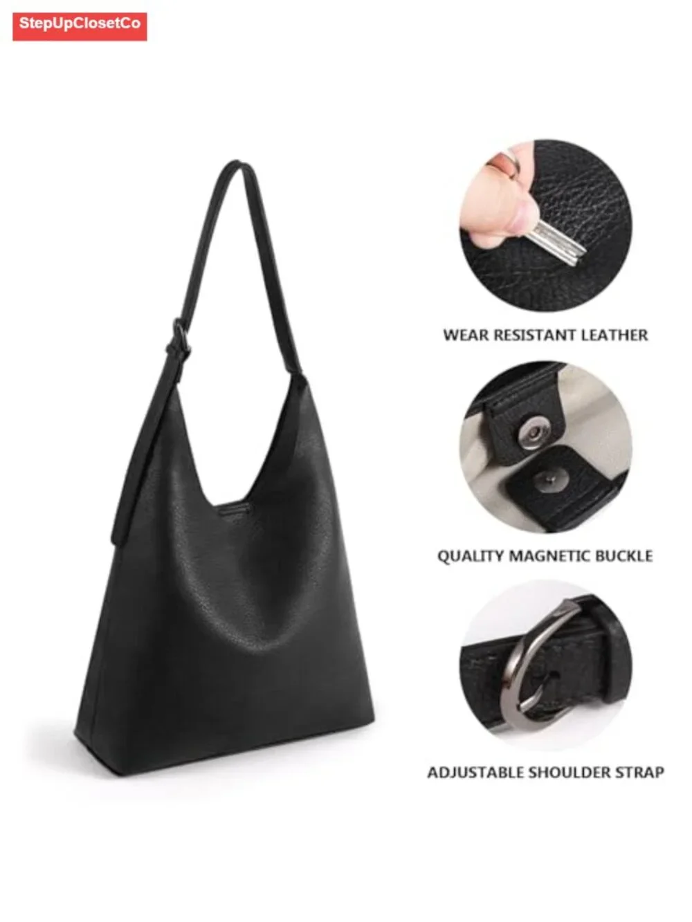 Vegan Leather Slouchy Hobo Shoulder Bag for Women